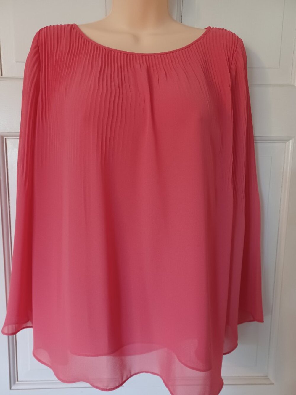 Max Studio Women's L Petite Chiffon Rose Coral Pink Blouse Top